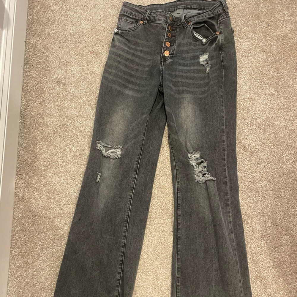 Women's Boot Cut Jeans in Distressed Black